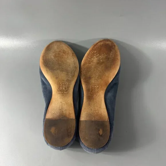 Authentic Brunello Cucinelli Ashy Blue Suede Flats, Size 36